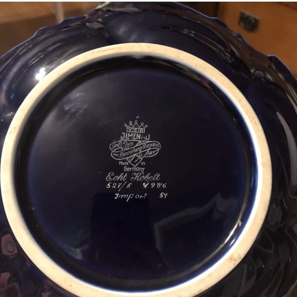 JL Menau GrafVon Henneberg Porzellan Echt Kobalt Scalloped Gold Trim Floral Bowl - Picture 3 of 4